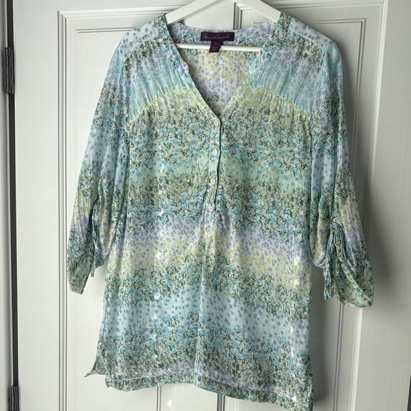 Gloria Vanderbilt Tops - Gloria Vanderbilt Blue and Green Floral Blouse size 1